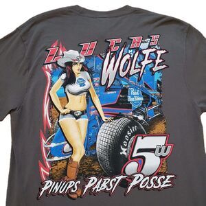 Vintage Lucas Wolfe Pinups Pabst Posse Mens M Double Side Gray Long Sleeve Shirt